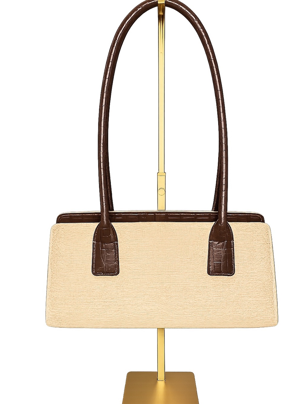 Tommy Hilfiger Straw Tote Brown Croc Embossed Leather Trim Shoulder Bag